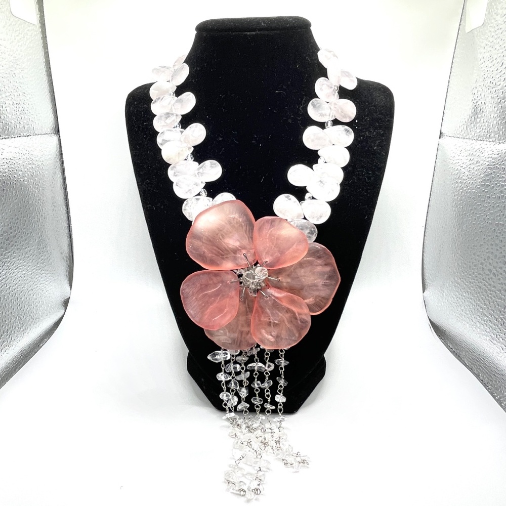 Maya Statement Necklace Rose Quartz Rock Crystal Vintage Signed